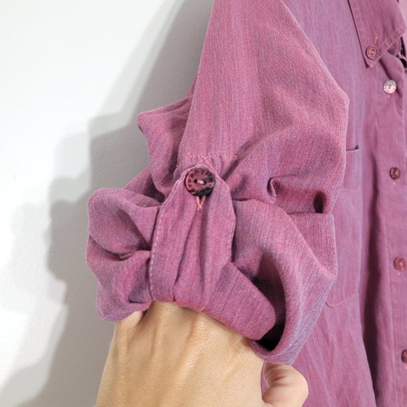 Chlorophylle Long Sleeve Button Down Shirt Blouse Top Maroon Roll Tab Sleeves M - Picture 9 of 12